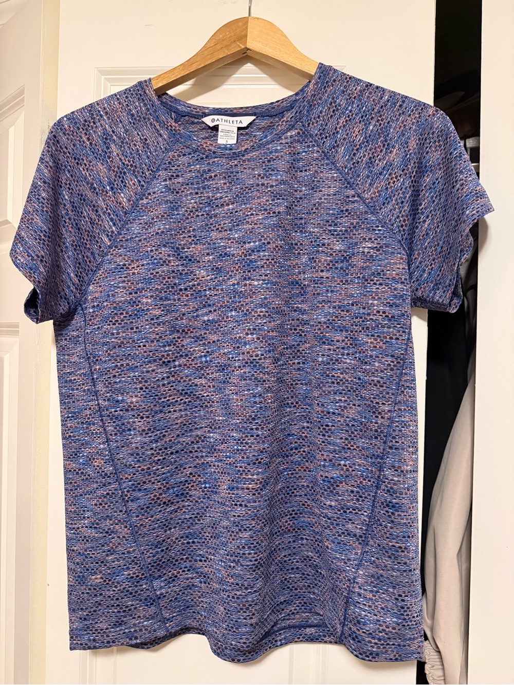 Athleta Blue and Pink Open-Knit Performance Tee